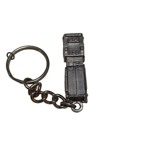 FFBI Firefighters Burn Institute Fire Truck Keychain Pewter Tone Metal 4¾" - Picture 3 of 8